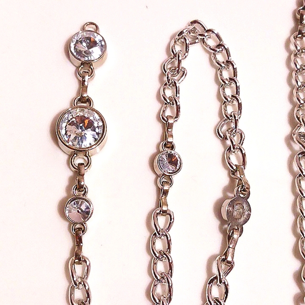 Gorgeous Silvertone Chain Belt With Crystal Stones